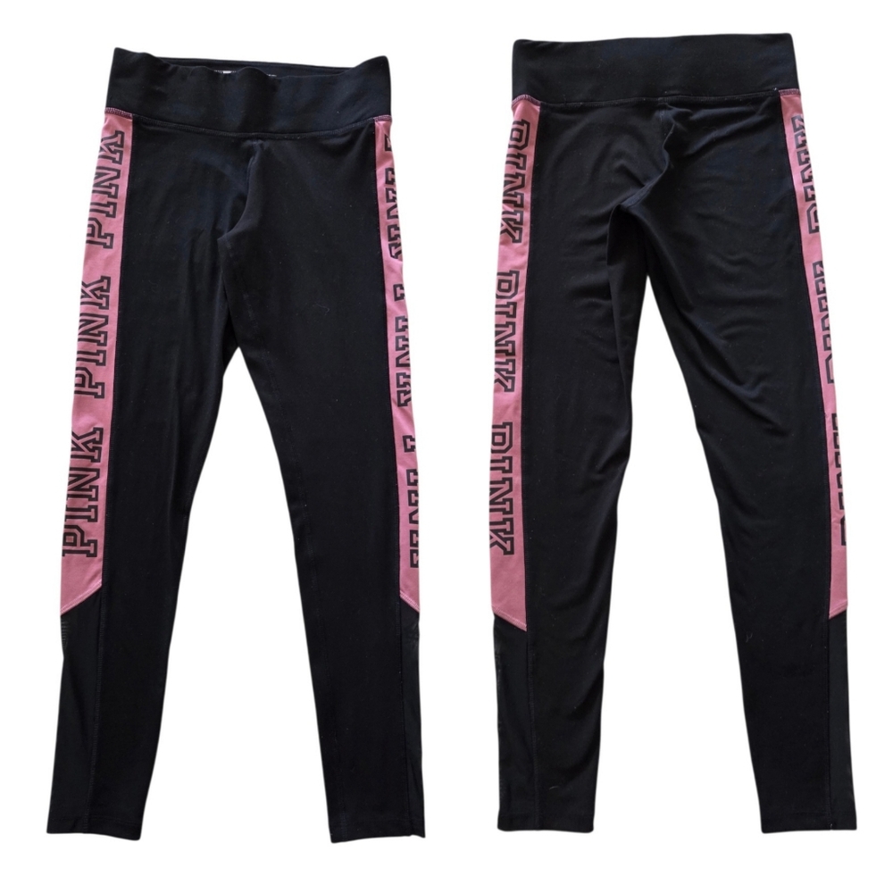 Victoria Secret Pink Ultimate Leggings Sz Small Black Spellout Logo Joggers 2016